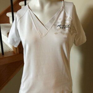 Mexx Sport Drynamic Activewear Short Sleeve V Neck Athletic Top Cream Sz M
